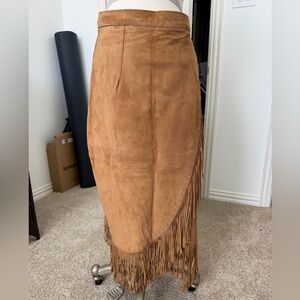Lucchese Fringed Suede wrap around Skirt - Tan